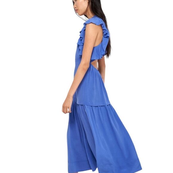 Joie Polly Blue Silk Flutter Sleeve Smocked Maxi Dress | Size M - Picture 4 of 13